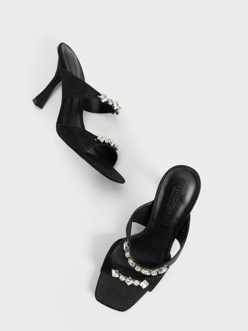 Sandales paillettées avec ornements bijoux, Noir, hi-res