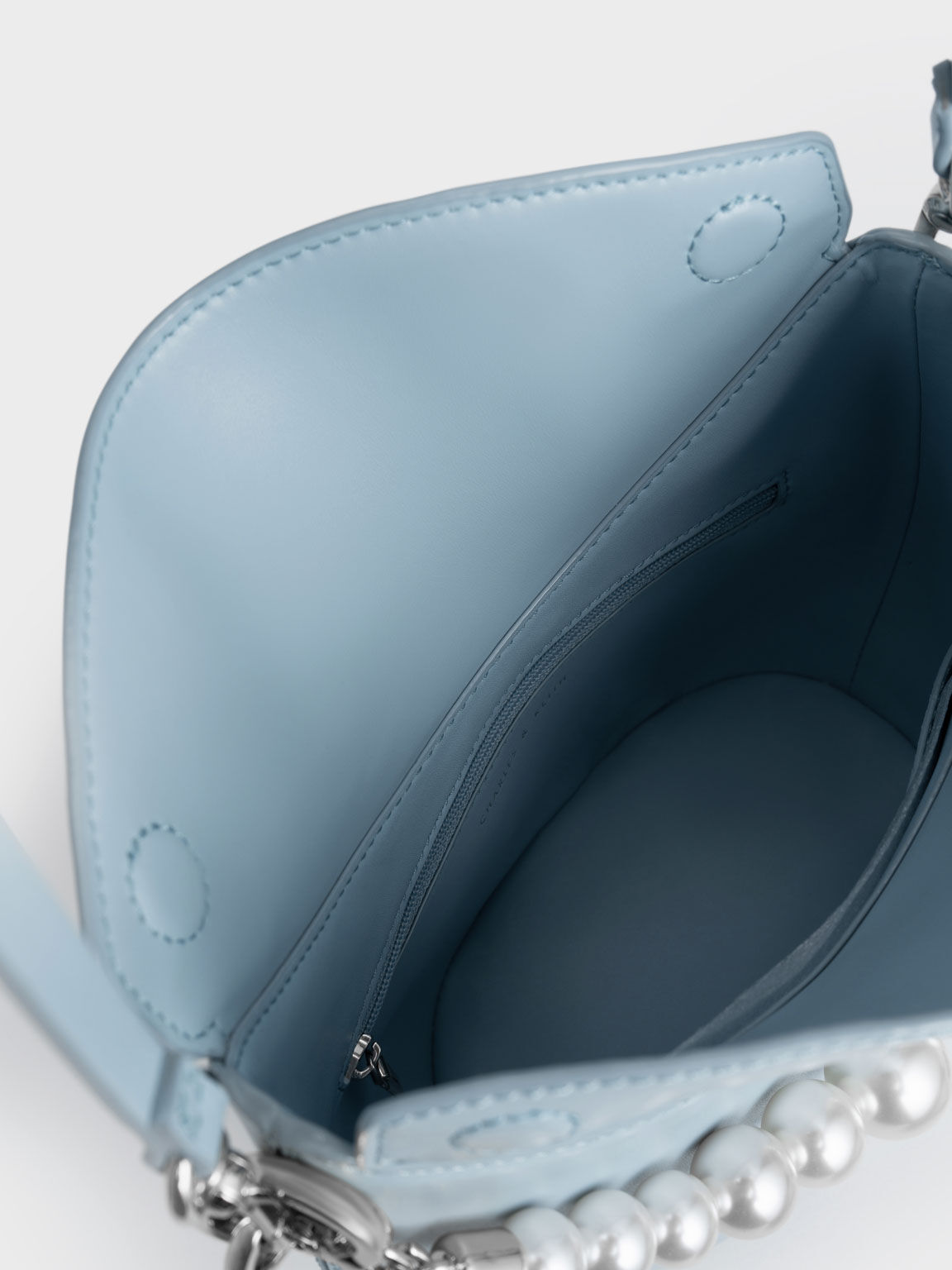 Bead-Embellished Knotted Handle Bag, Light Blue, hi-res