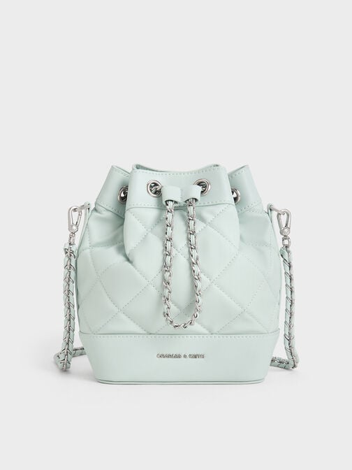 Quilted Two-Way Bucket Bag, Sage Green, hi-res