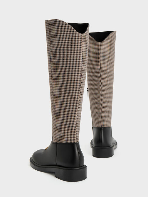 Gabine Leather Checkered Knee-High Boots, Multi, hi-res