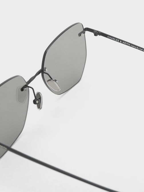 Rimless Geometric Sunglasses, Black, hi-res