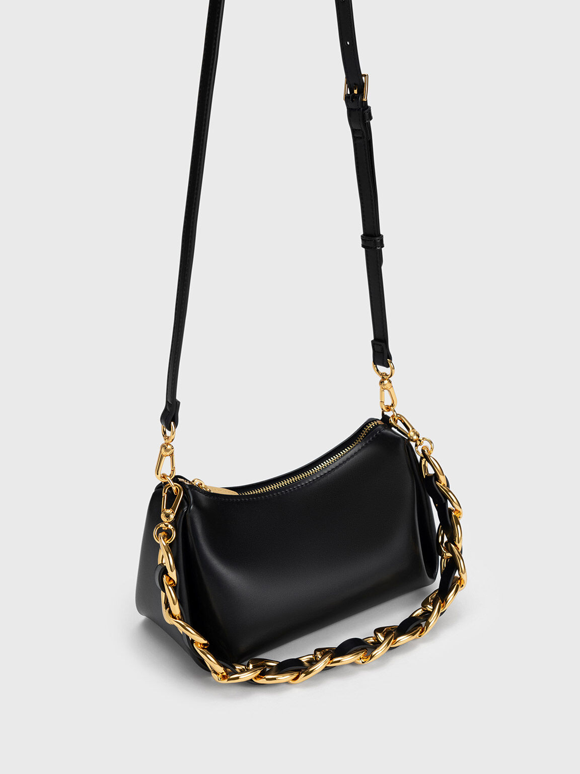 Nezu Chain Handle Hobo Bag, Black, hi-res