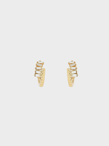 Swarovski® Crystal Embellished Huggie Hoop Earrings, Gold, hi-res