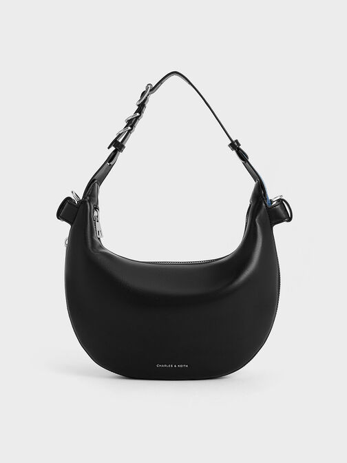 Saskia Crescent Hobo Bag, Noir, hi-res