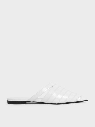 Asymmetric Pointed Toe Mules, White, hi-res