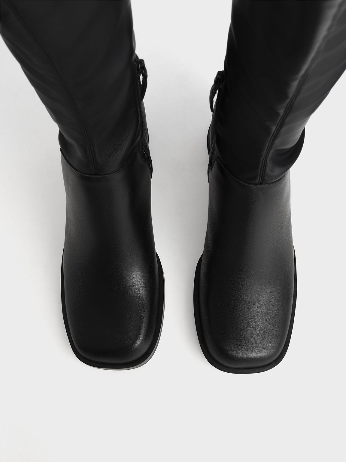 Leather Knee-High Boots, Black, hi-res