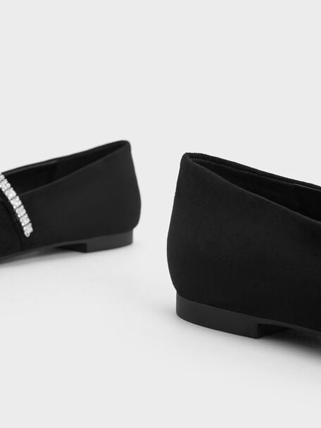 Zapatos planos Ambrosia con pedrería, Negro texturizado, hi-res