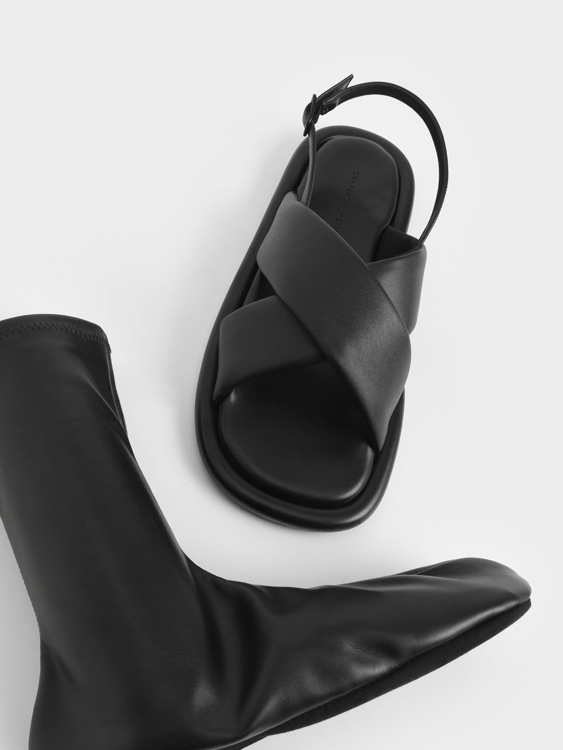 Lucile Flat Calf Boots, Black, hi-res