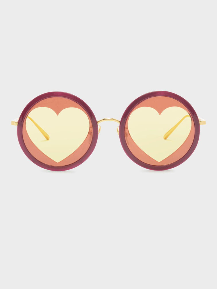 Heart-Shaped Frame Sunglasses, Pink, hi-res