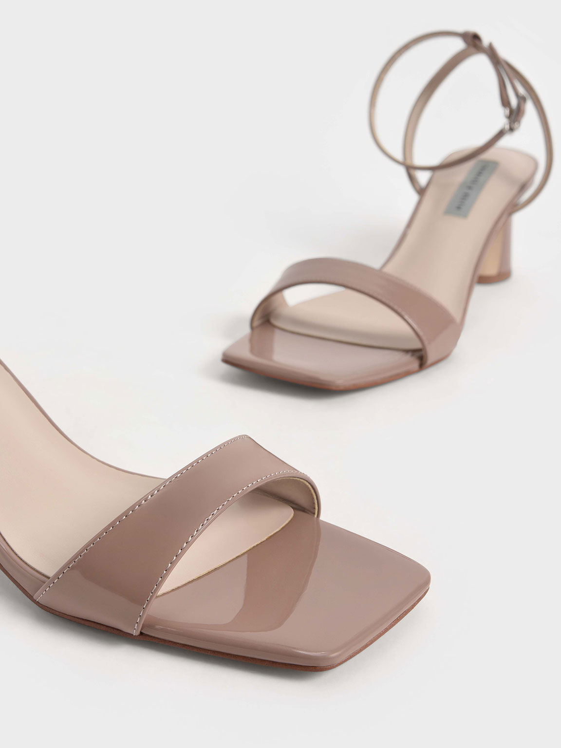 Patent Ankle-Strap Cylindrical Heel Sandals, Nude, hi-res