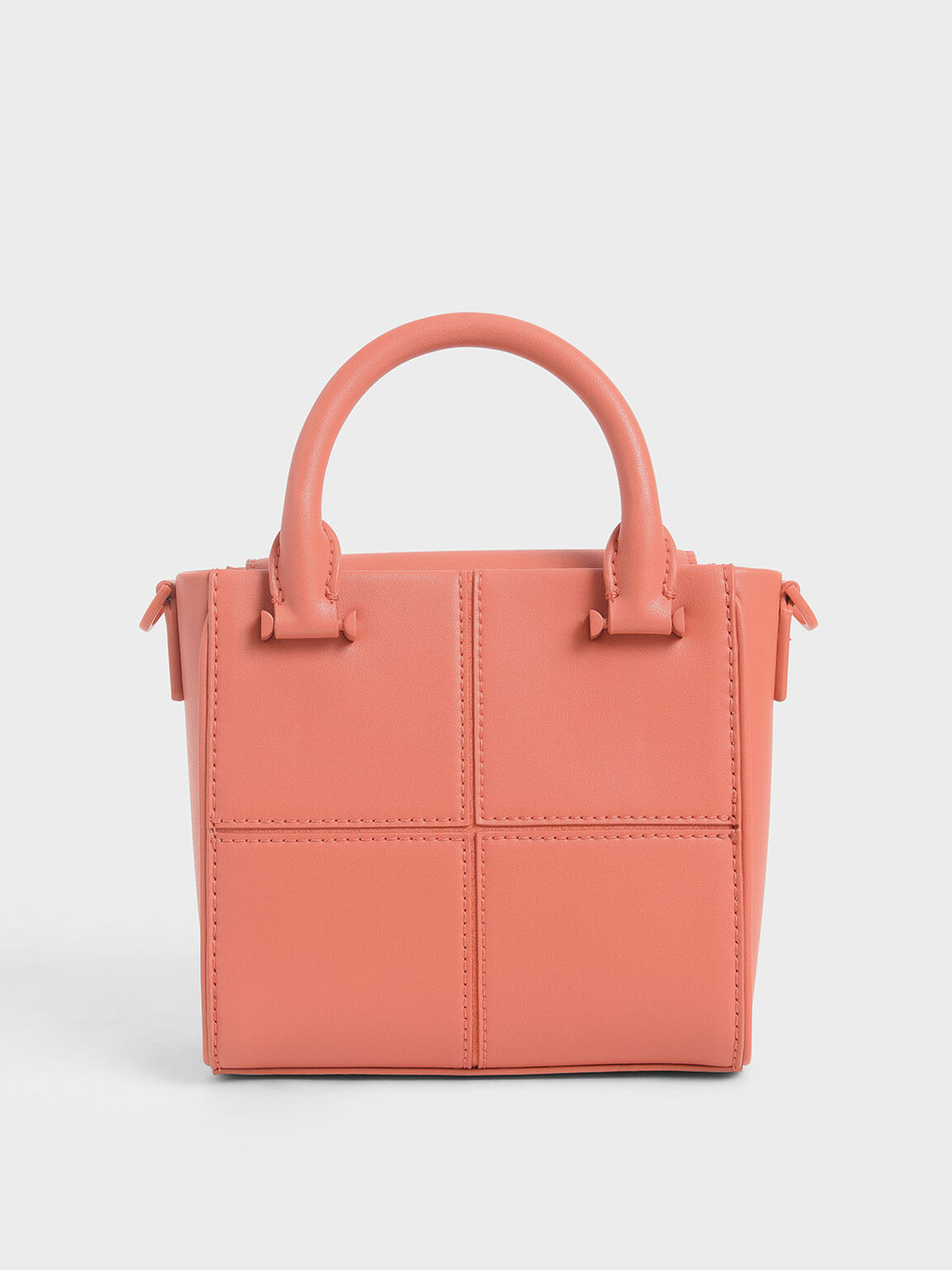 Textured Panelled Top Handle Bag, Coral, hi-res