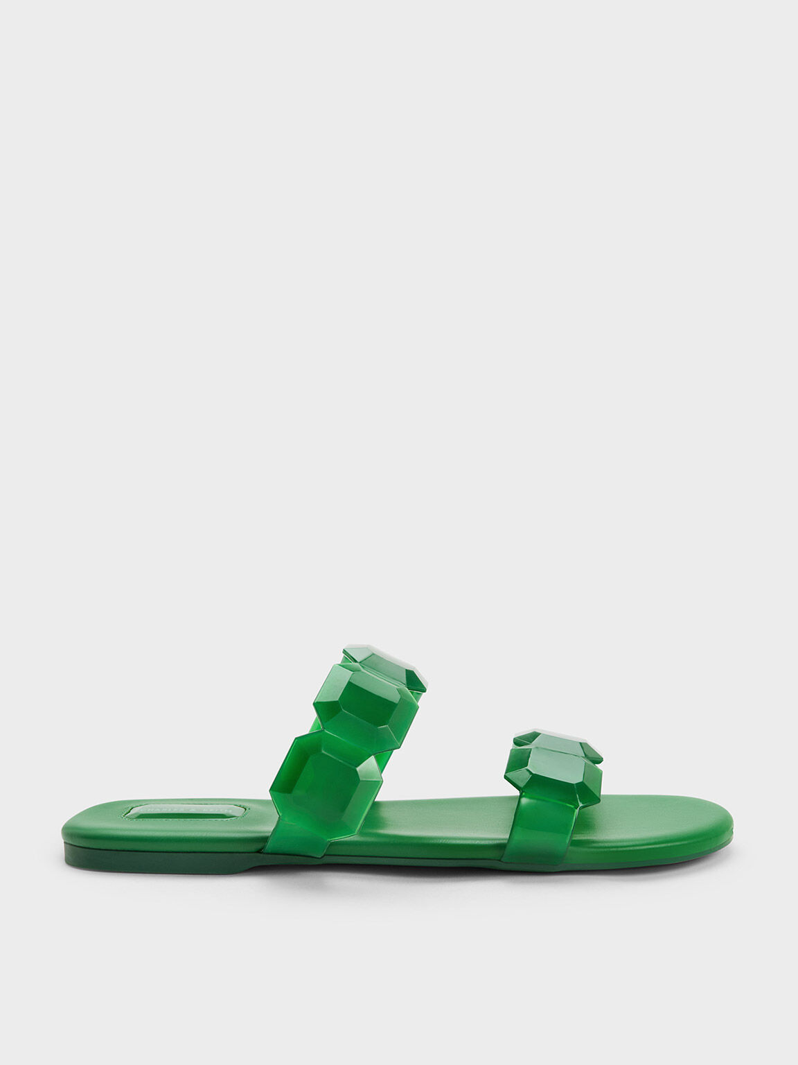 Gem-Strap Slide Sandals, Green, hi-res