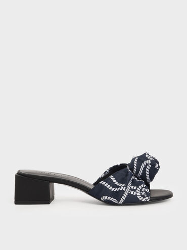 Jacquard Front Knot Slide Sandals, Dark Blue, hi-res