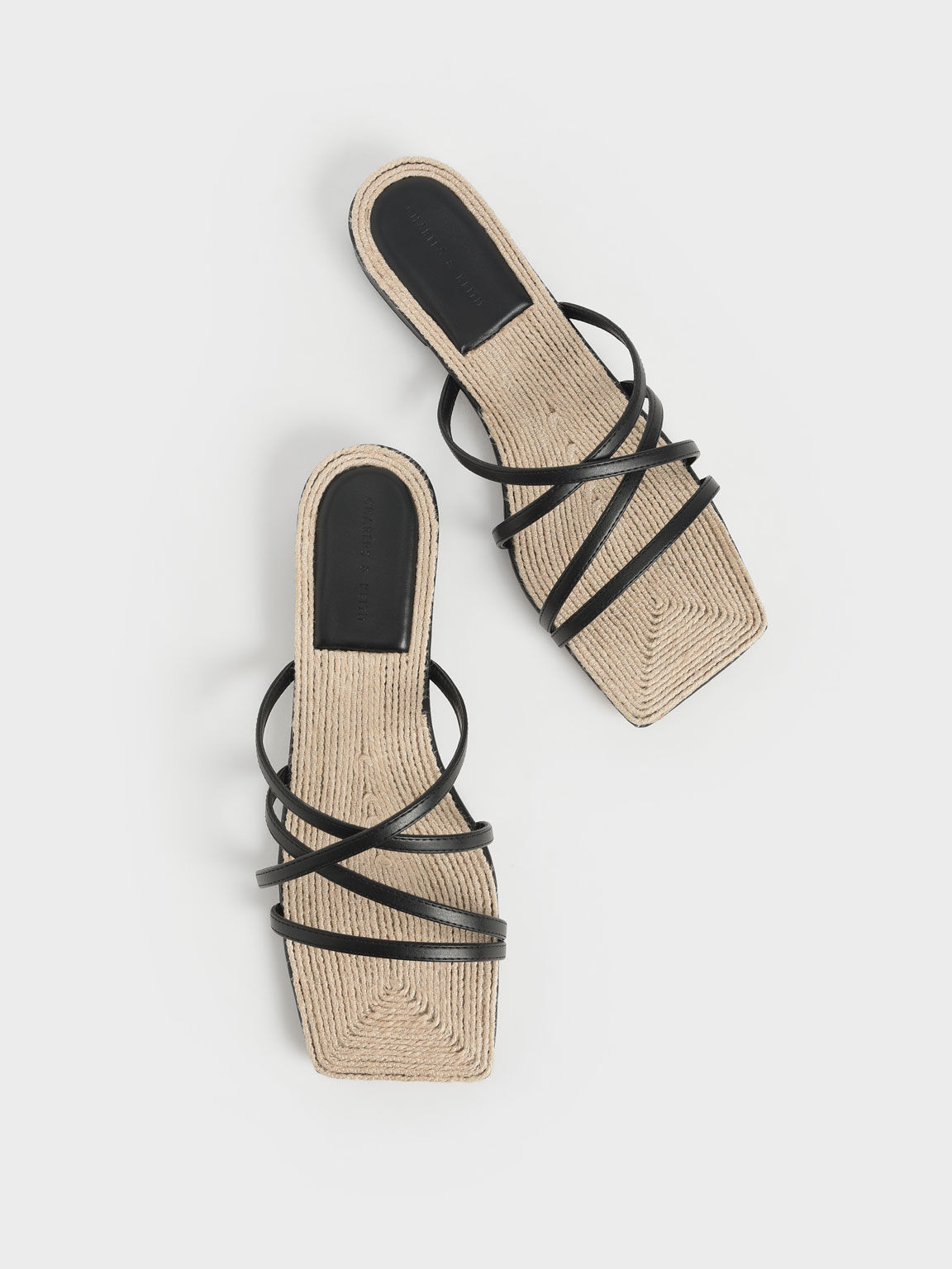 Strappy Square Toe Sandals, Black, hi-res
