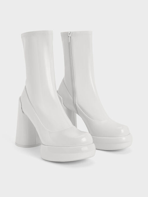 Darcy Patent Platform Ankle Boots, White, hi-res