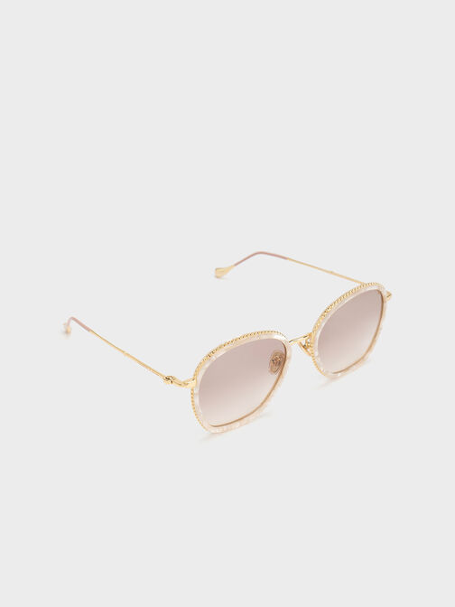 Twisted Metallic Butterfly Sunglasses, Peach, hi-res