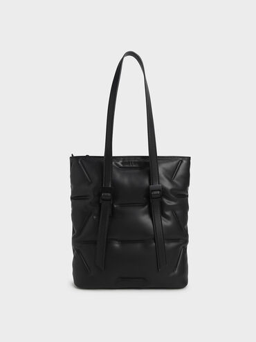 Puffer Double Handle Tote Bag, Ultra-Matte Black, hi-res