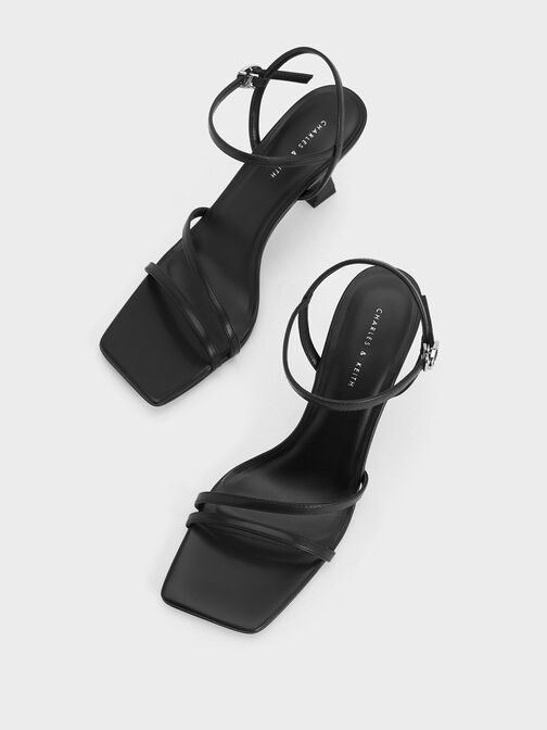 Sandalias de tiras con tacón trapezoidal, Negro, hi-res