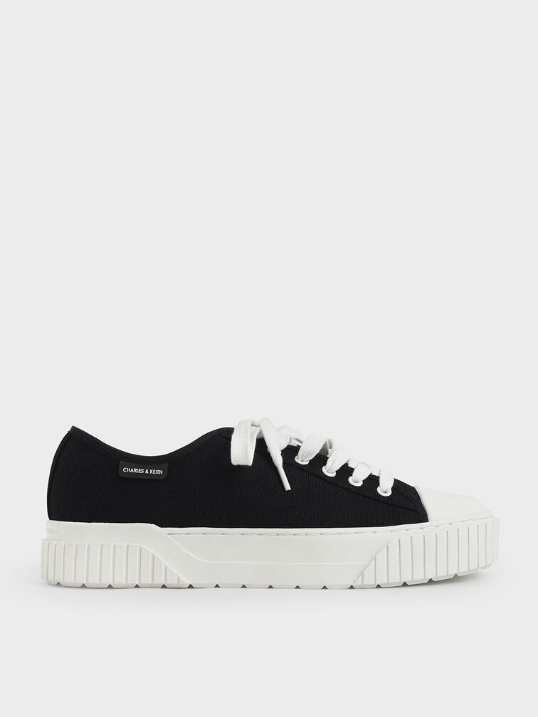 Organic Cotton Platform Sneakers, Black, hi-res
