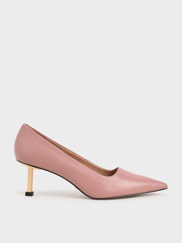 Leather Kitten Heel Court Shoes, Pink, hi-res