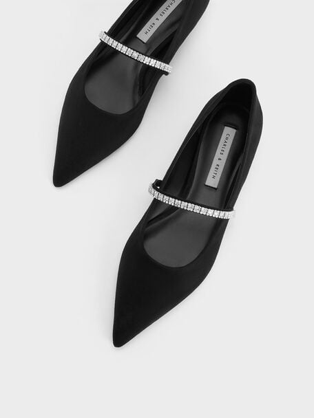 Zapatos planos Ambrosia con pedrería, Negro texturizado, hi-res