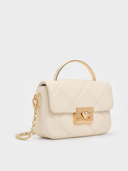 Quilted Boxy Top Handle Bag, Cream, hi-res