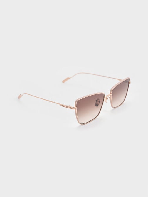 Metallic-Rim Square Sunglasses, Cream, hi-res