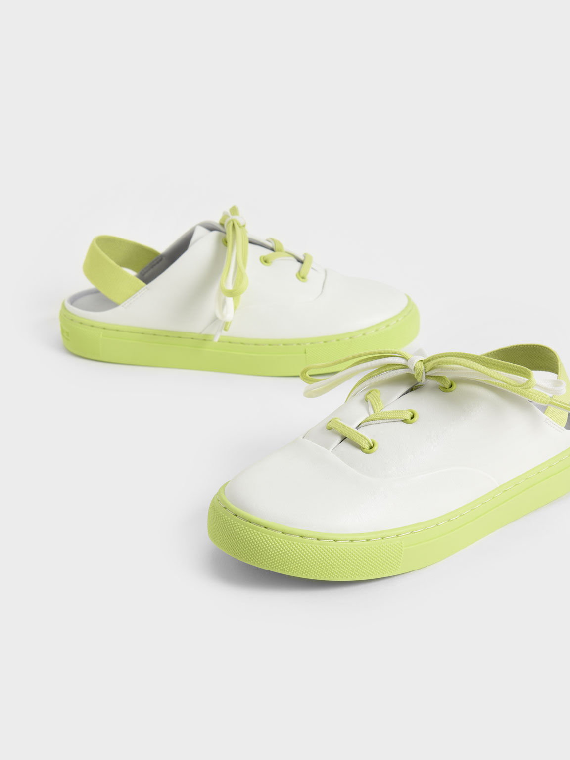 Girls' Two-Tone Lace-Up Sneaker Mules, Lime, hi-res