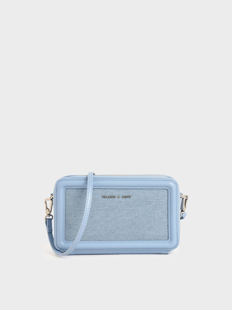 Textured Zip Around Wallet, Denim Blue, hi-res