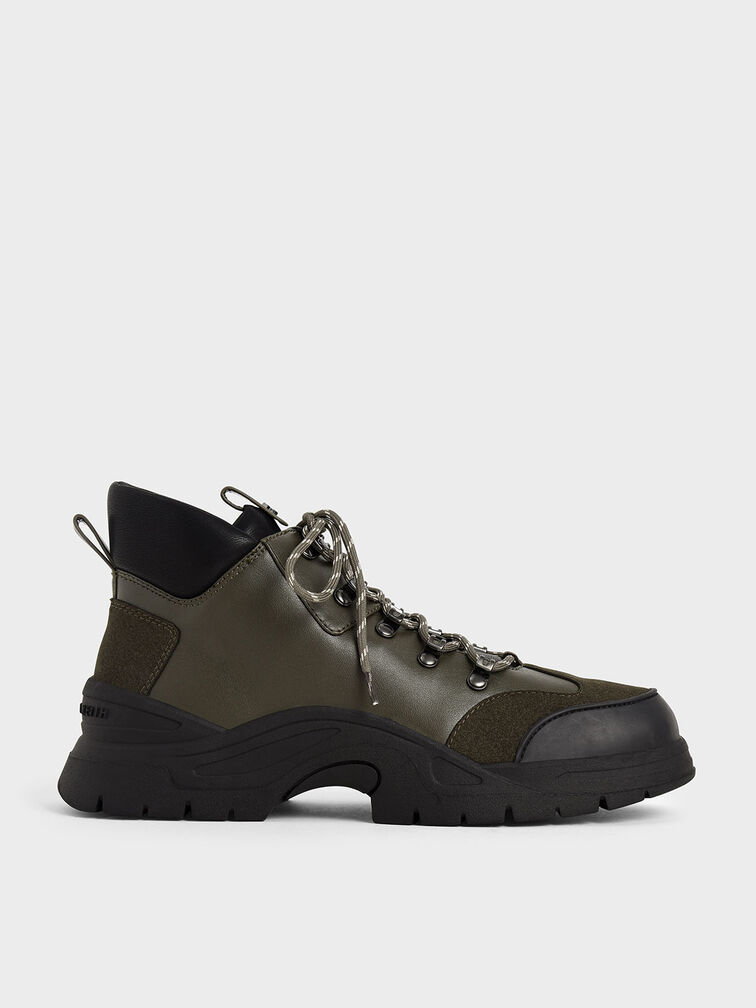 Textured High Top Trainers, Olive, hi-res