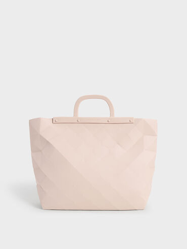 Double Handle Large Geometric Tote, Light Pink, hi-res
