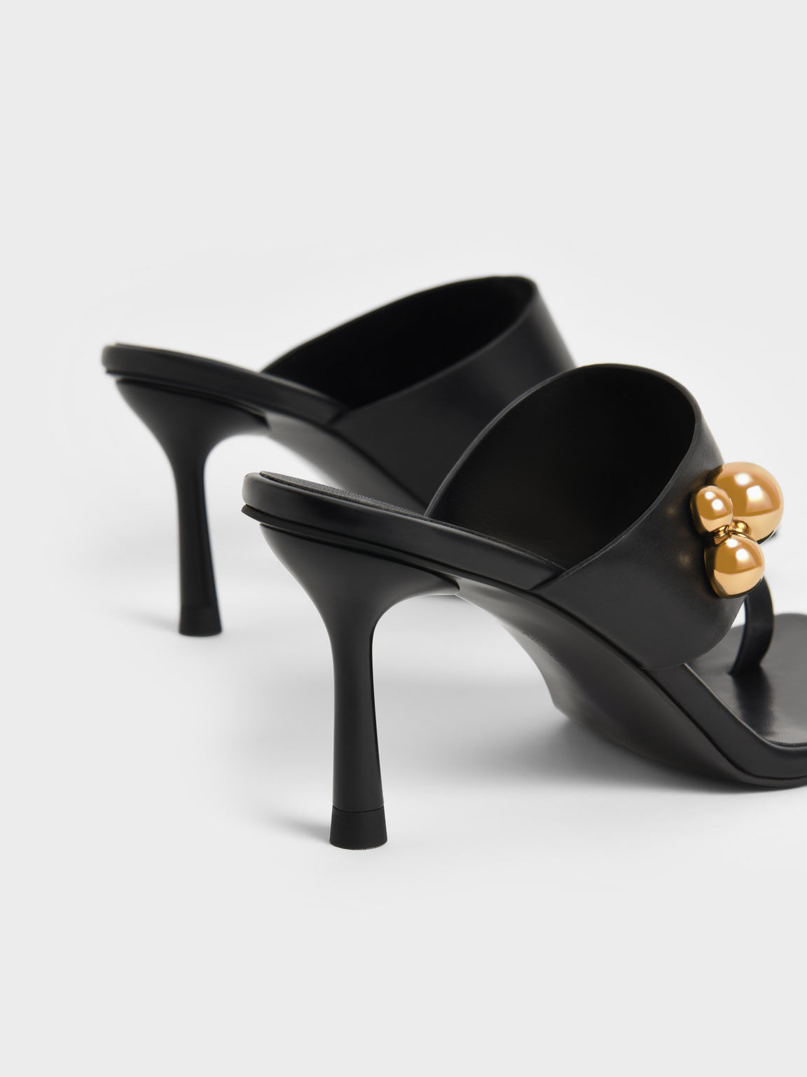 Embellished Stiletto Heel Thong Sandals, Black, hi-res