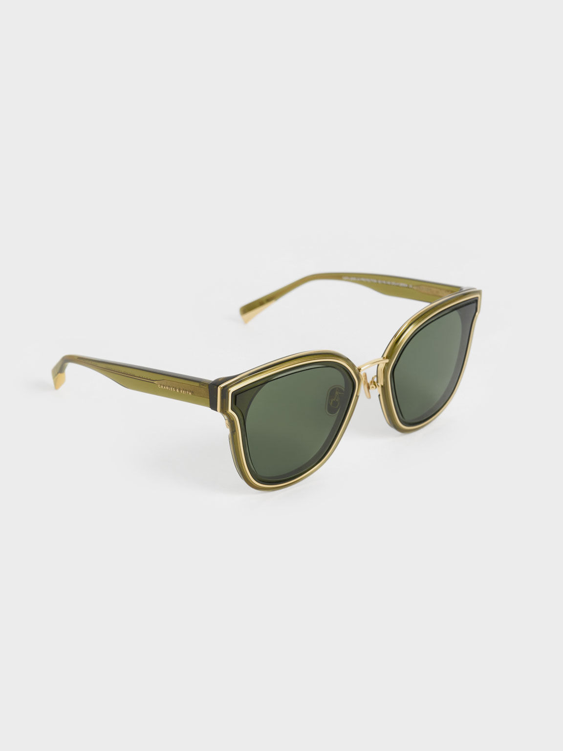 Gold-Trim Rectangular Sunglasses, Green, hi-res