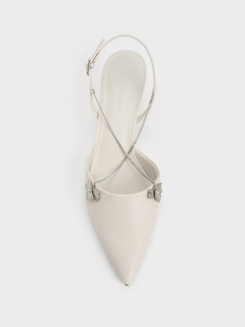 Zapatos de tacón bajo con cadena y detalle floral, Blanco tiza, hi-res