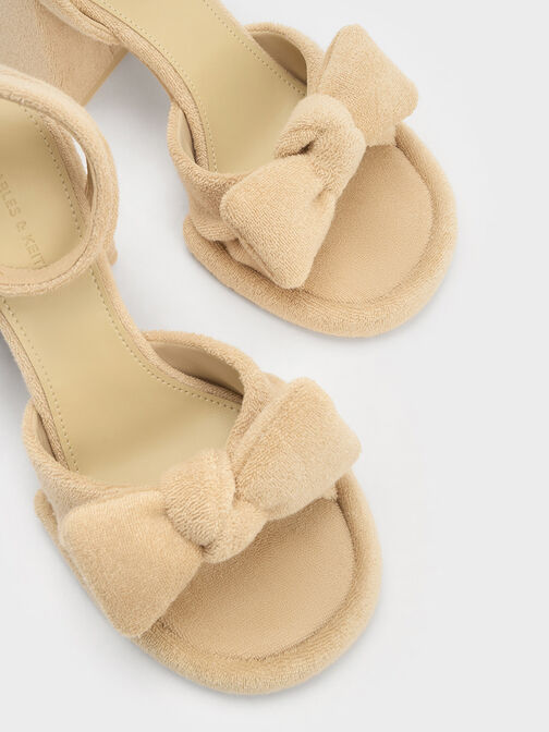 Loey Textured Bow Ankle-Strap Sandals, Beige, hi-res