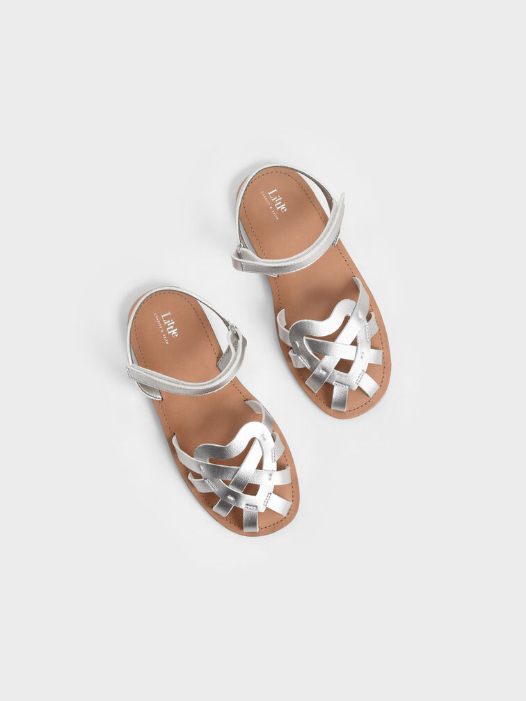 Sandales ajourées à bride de cheville - Enfant, Argent, hi-res