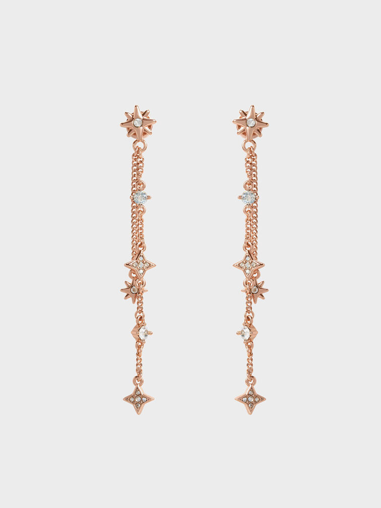 Star Motif Crystal-Embellished Drop Earrings, Rose Gold, hi-res