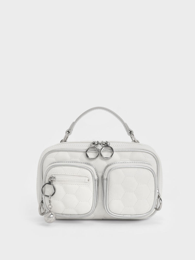 Textured Multi-Pouch Crossbody Bag, White, hi-res