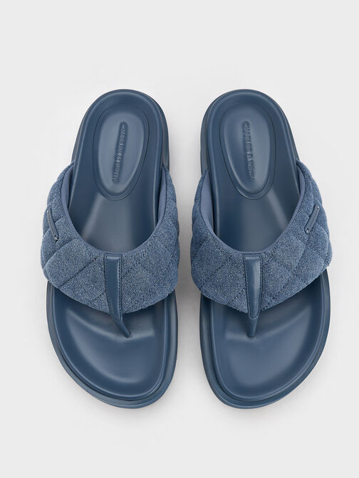 Denim V-Strap Platform Thong Sandals, Denim Blue, hi-res