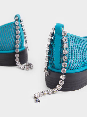 Chaussures en maille et résille à bride de cheville embellie, Turquoise, hi-res