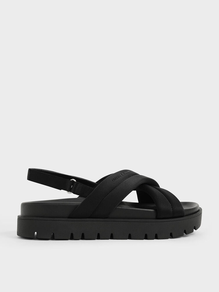 Recycled Polyester Padded Sports Sandals, Negro, hi-res