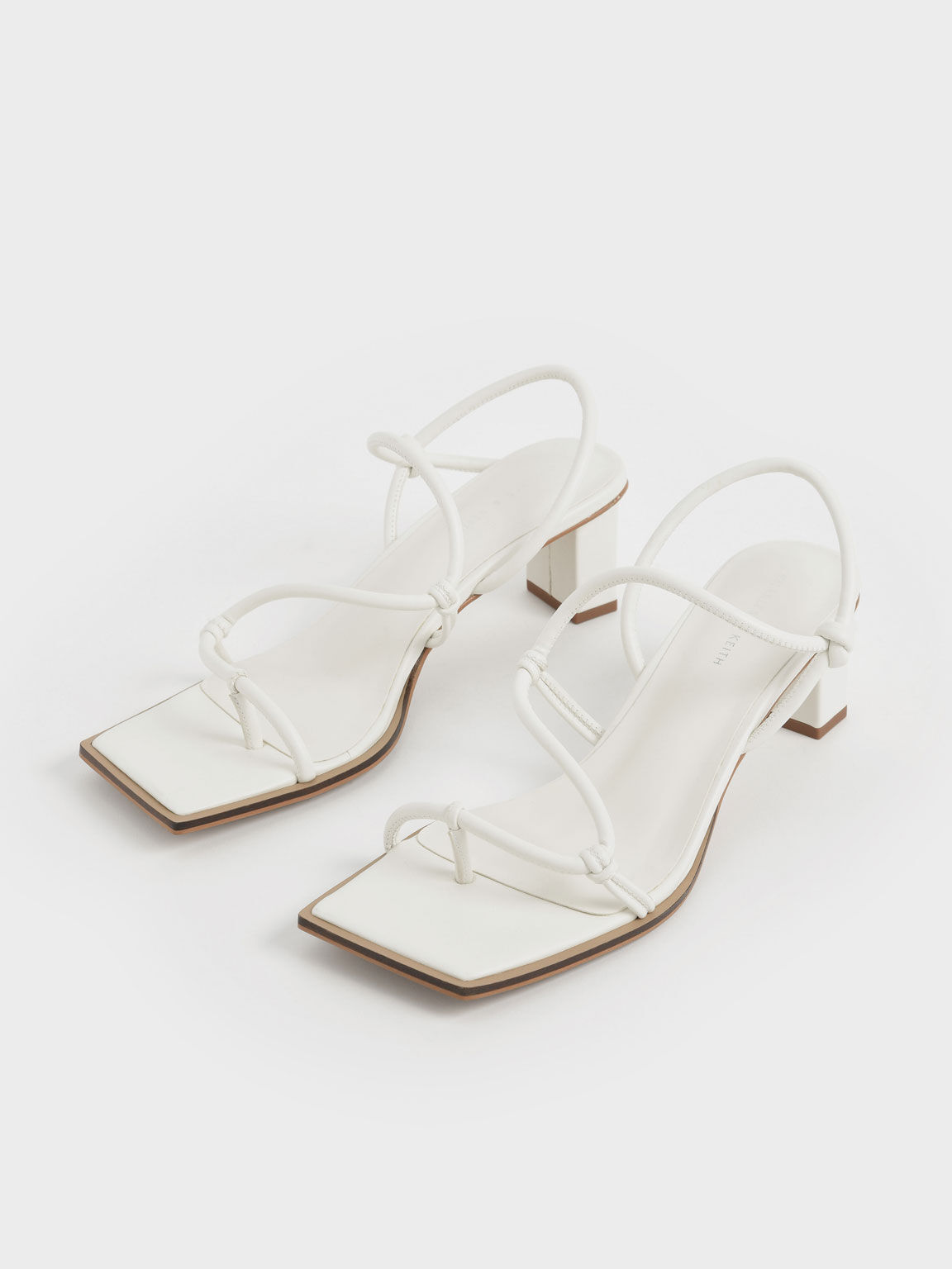 Strappy Toe-Loop Heeled Sandals, White, hi-res