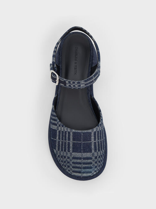 Zapatos Nerina de plataforma con estampado a cuadros correa al tobillo, Azul oscuro, hi-res
