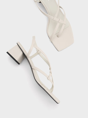 Sandales tongs asymétriques entrelacées, Blanc craie, hi-res