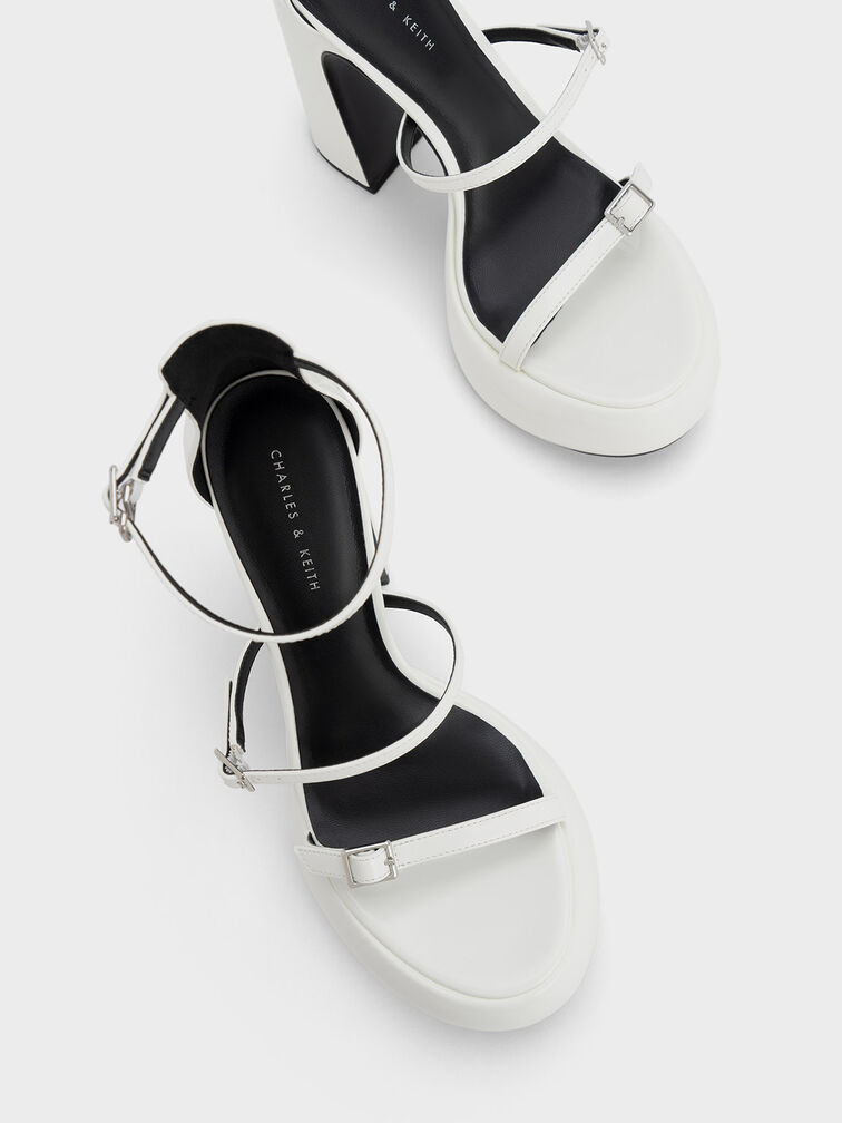 Elvina Patent Buckled Platform Sandals, White, hi-res
