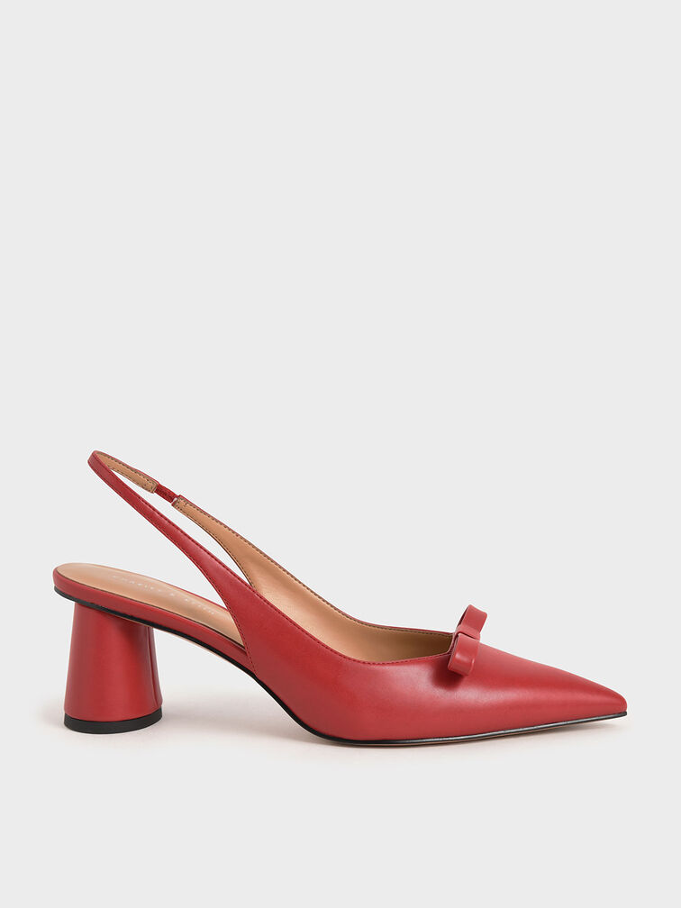 Bow Slingback Court Shoes, Red, hi-res