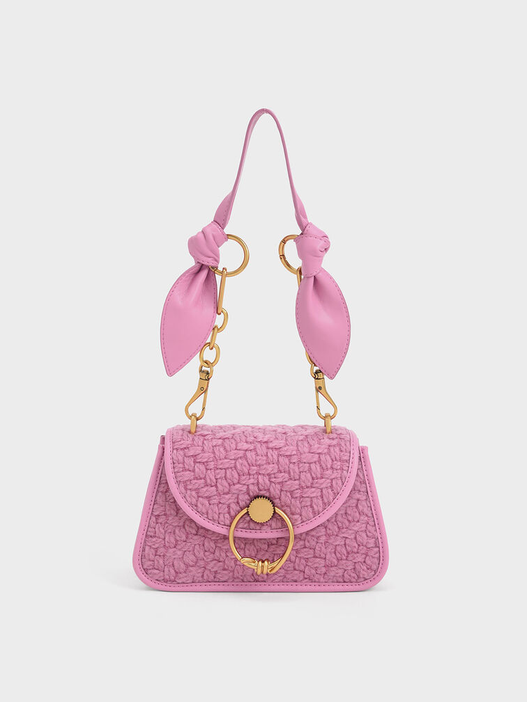 Joelle Tweed Ring Push-Lock Trapeze Bag, Pink, hi-res