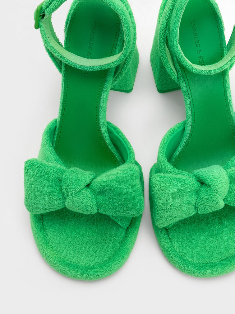 Loey Textured Bow Ankle-Strap Sandals, Green, hi-res