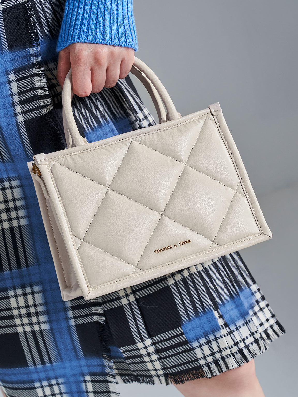 Ivory Quilted Double Handle Tote Bag - CHARLES & KEITH BG