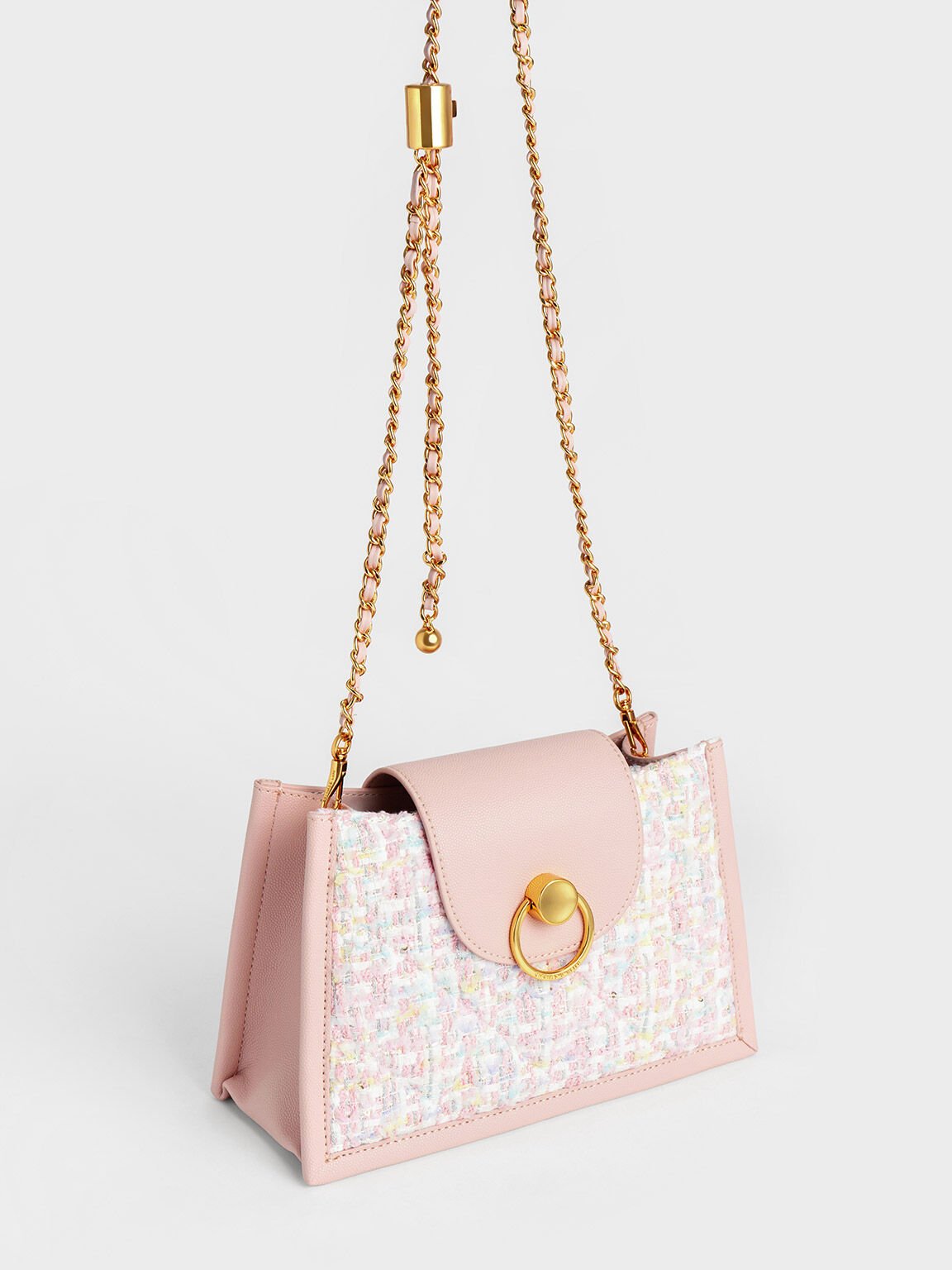 Roza Tweed Trapeze Bag, Pink, hi-res